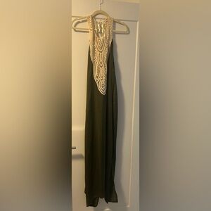 Green Jen pirate booty long dress with crochet top, slits on side